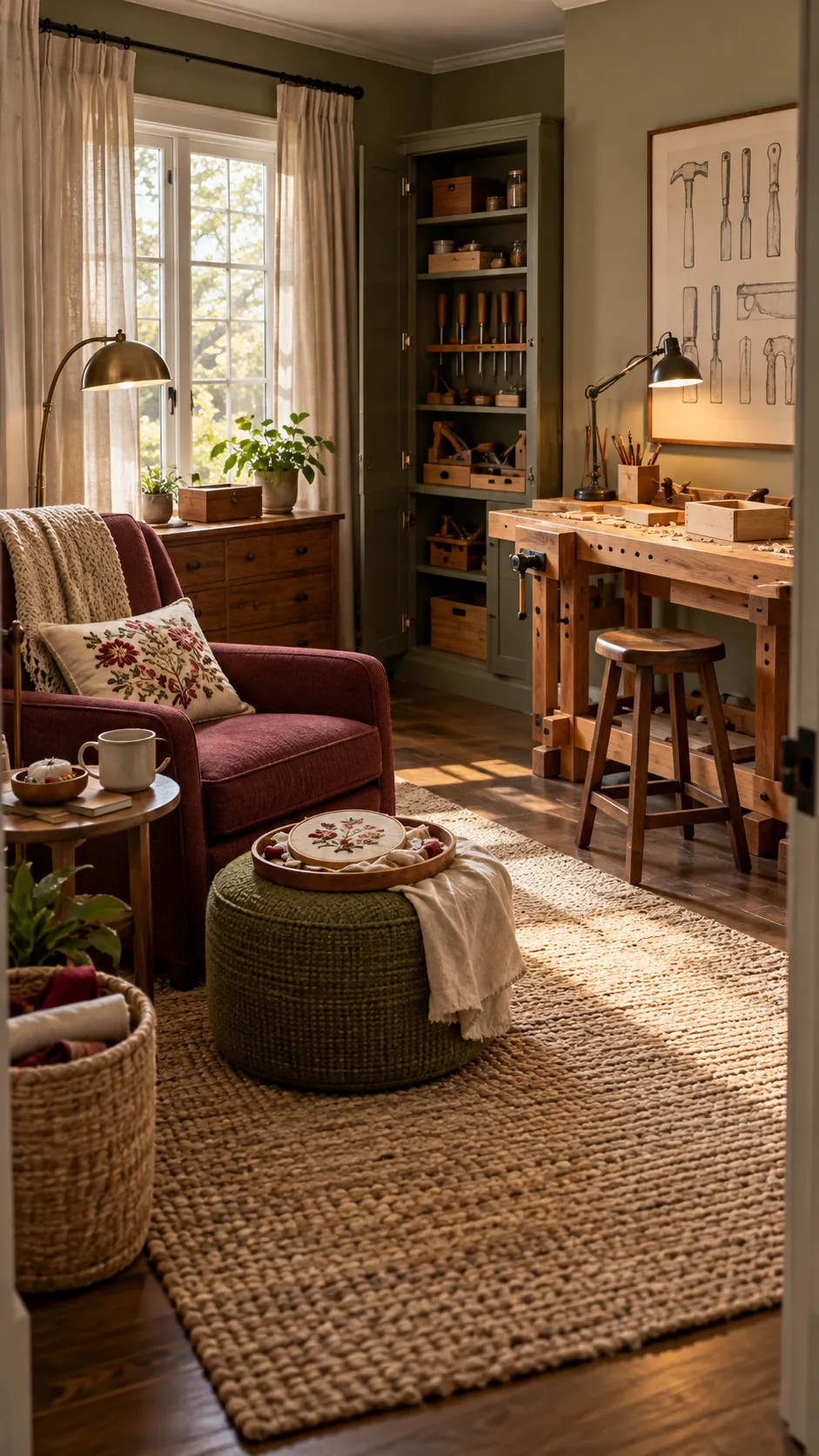 Pair a Quiet Corner With a Tool Corner in a shared hobby room for two
