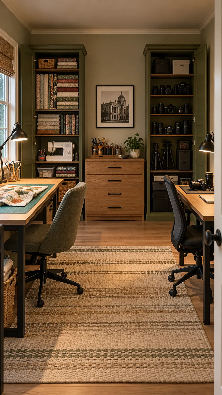 Give Each Person a Closed Tall Cabinet in a shared hobby room for two