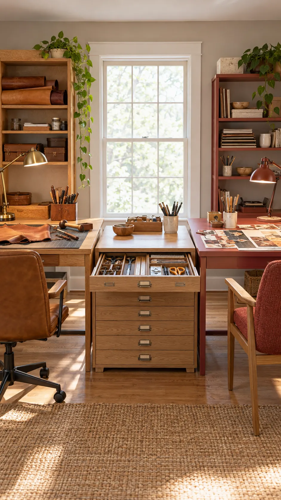 Store Shared Tools in the Middle in a shared hobby room for two