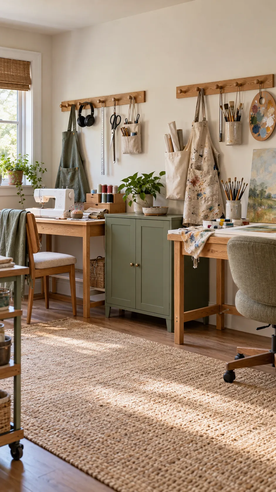 Use Peg Rails Instead of Full Pegboard Walls in a shared hobby room for two
