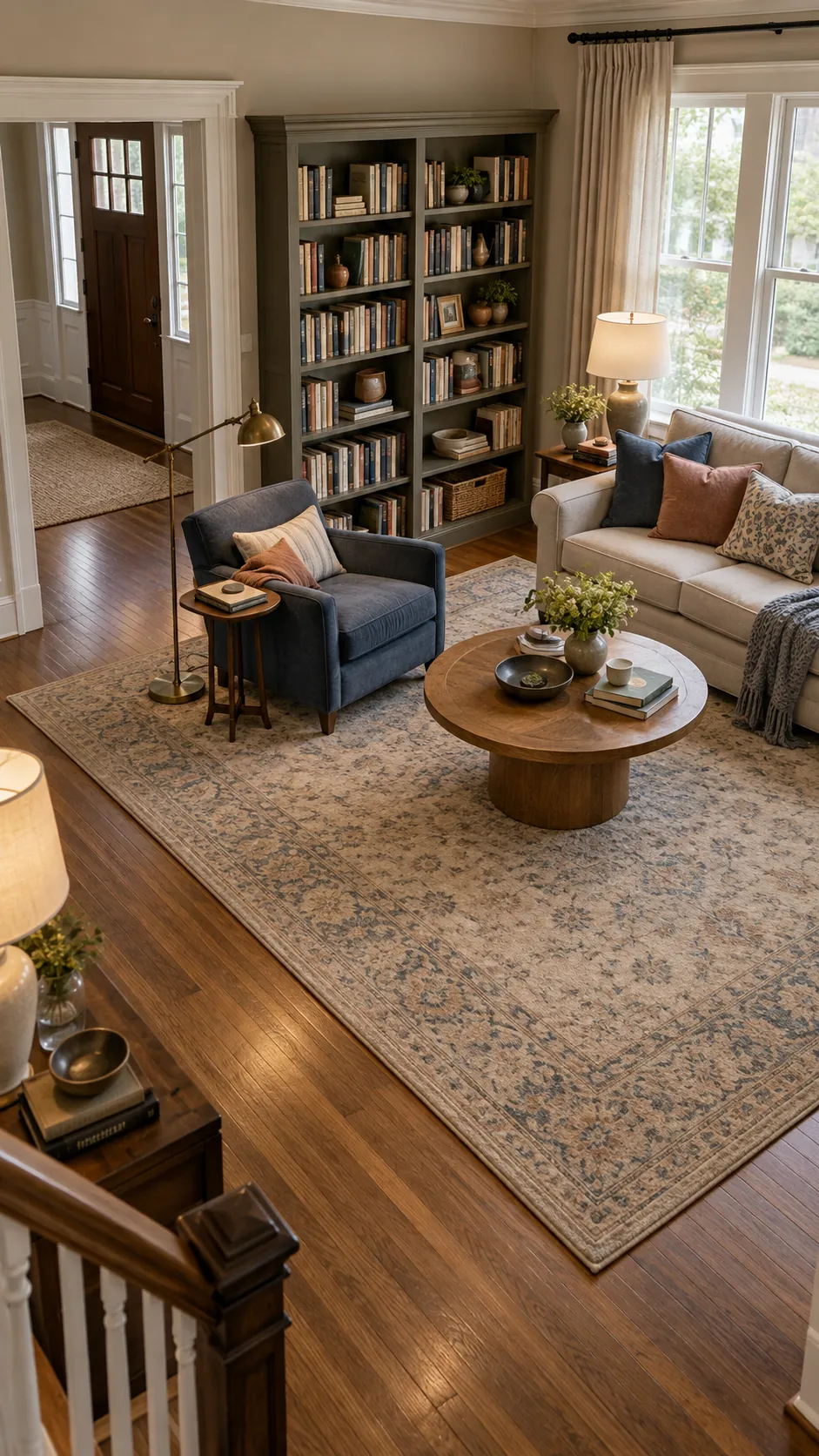 Use a Rug to Change the Room's Identity in a formal living room reading room conversion