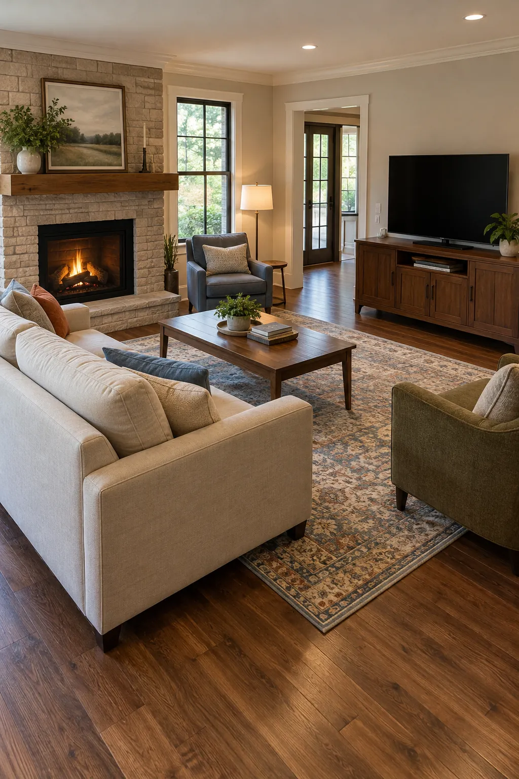 Test Sight Lines Before Buying Furniture with fireplace and television on different walls
