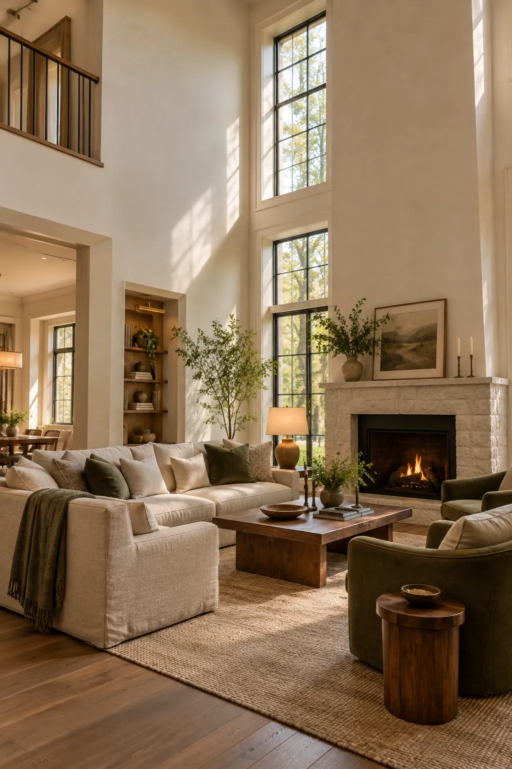 Keep the Main Decor at Human Height in a cozy high ceiling living room