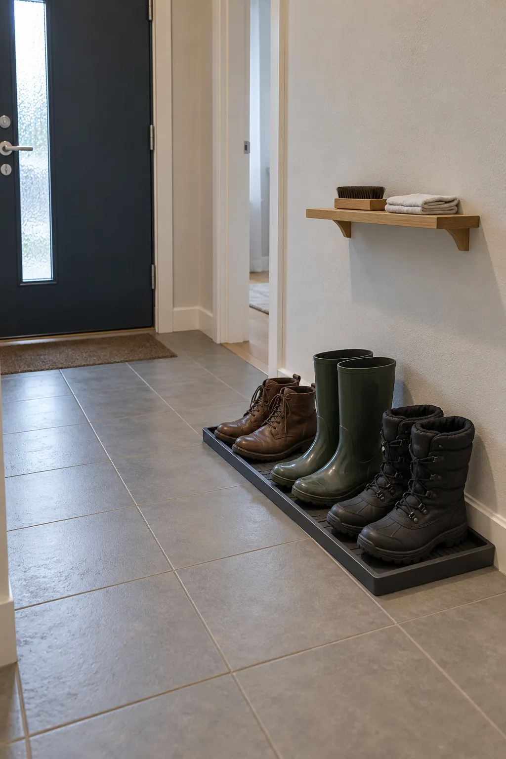 Small entryway with a defined storage zone for current everyday boots