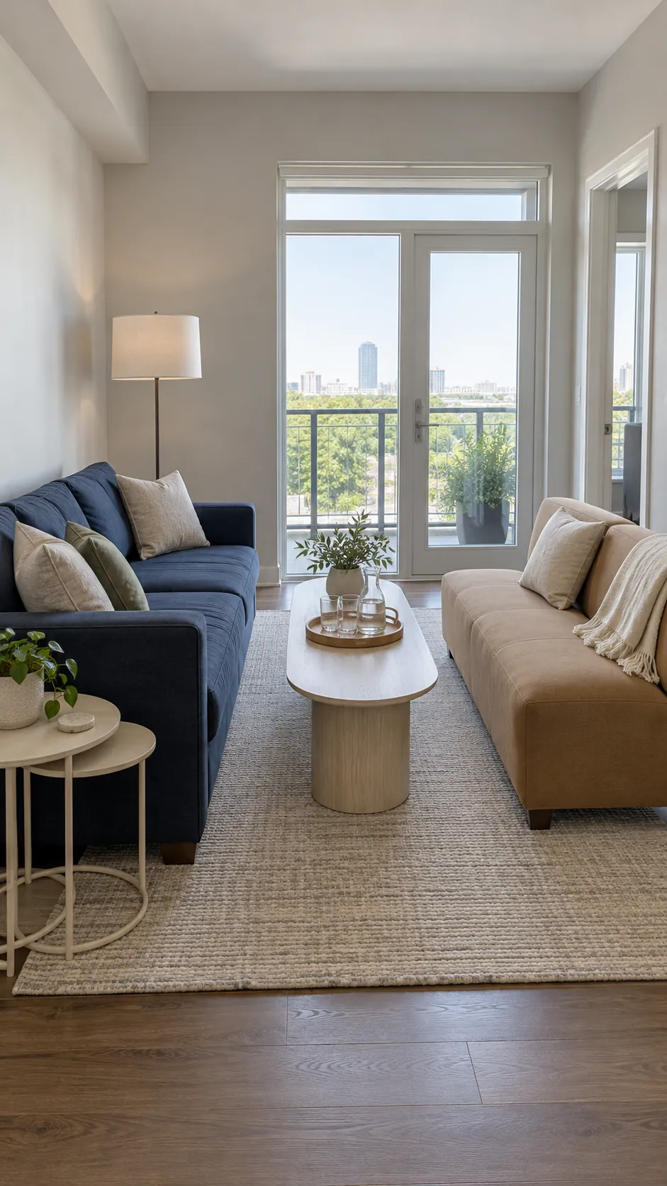 Loveseat opposite a main sofa in a compact conversation area