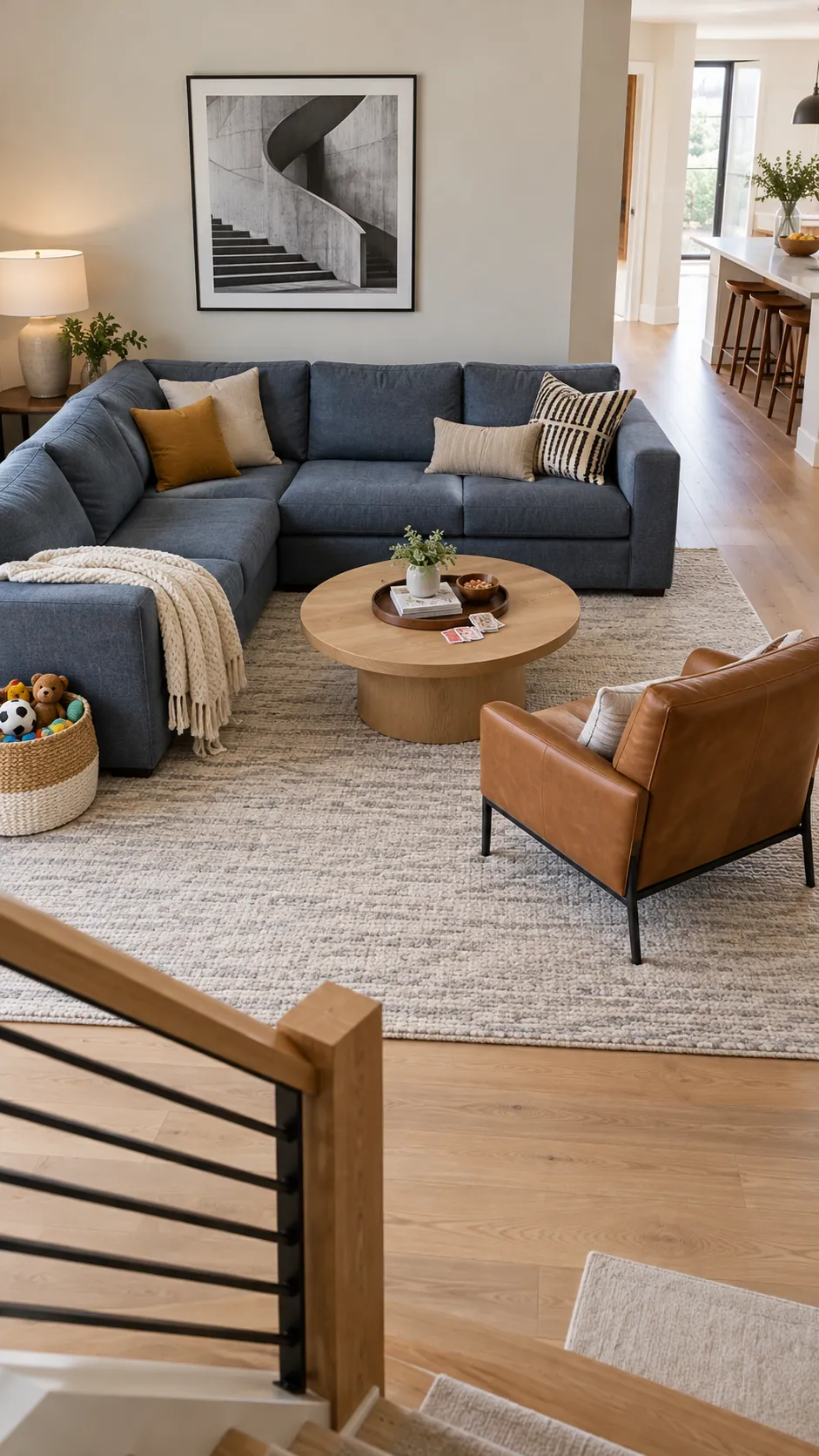 Open end sectional with a movable chair for conversation