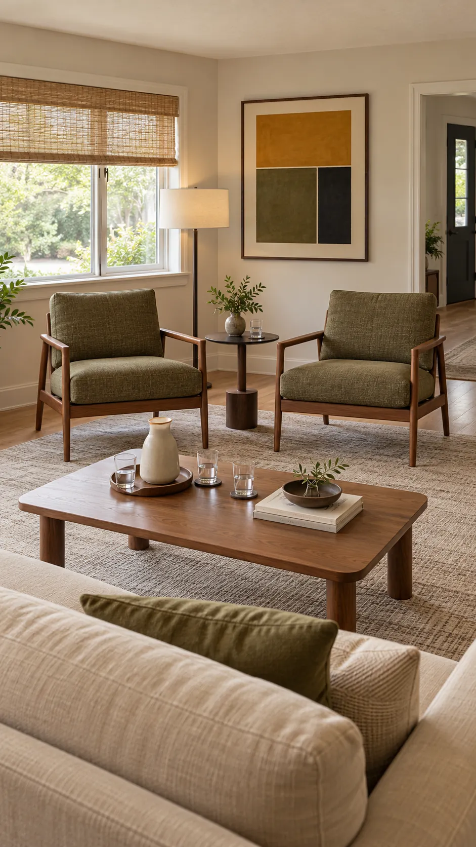 Matching chairs placed across from a family room sofa