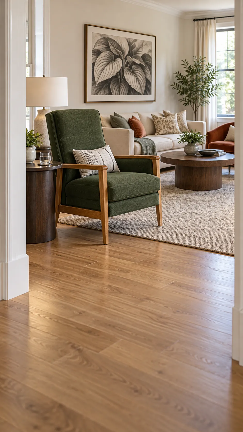 Supportive armchair placed near an open family room entrance