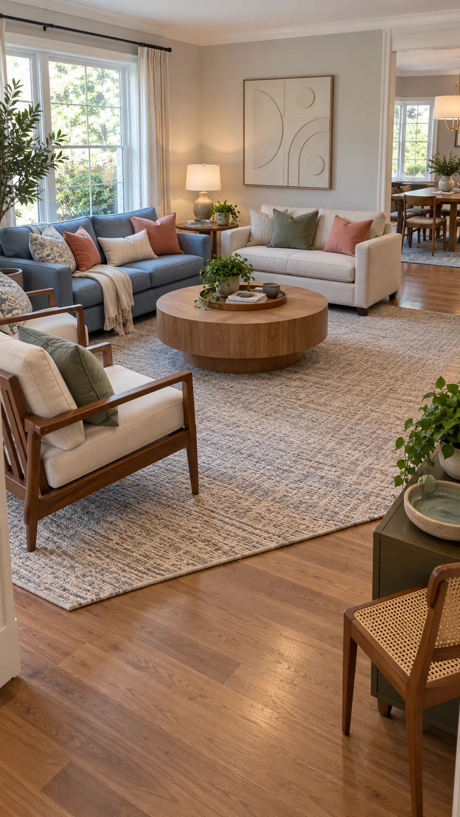 Family conversation layout with one flexible open seating position