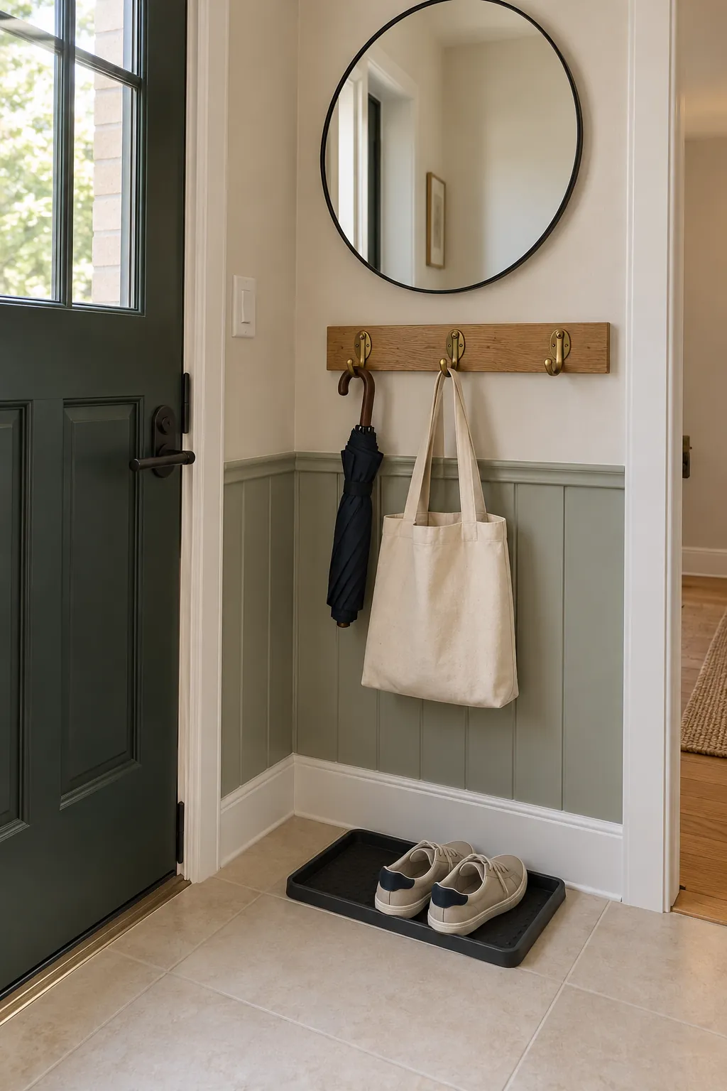 Finished small entryway renovation with durable details and clear circulation
