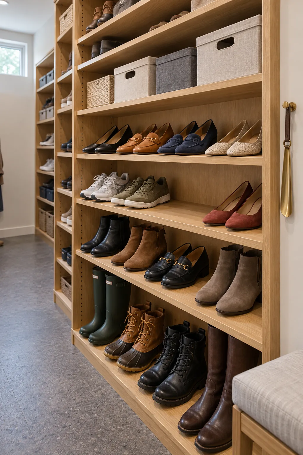 Daily shoe access zone placed at comfortable reach within a large collection