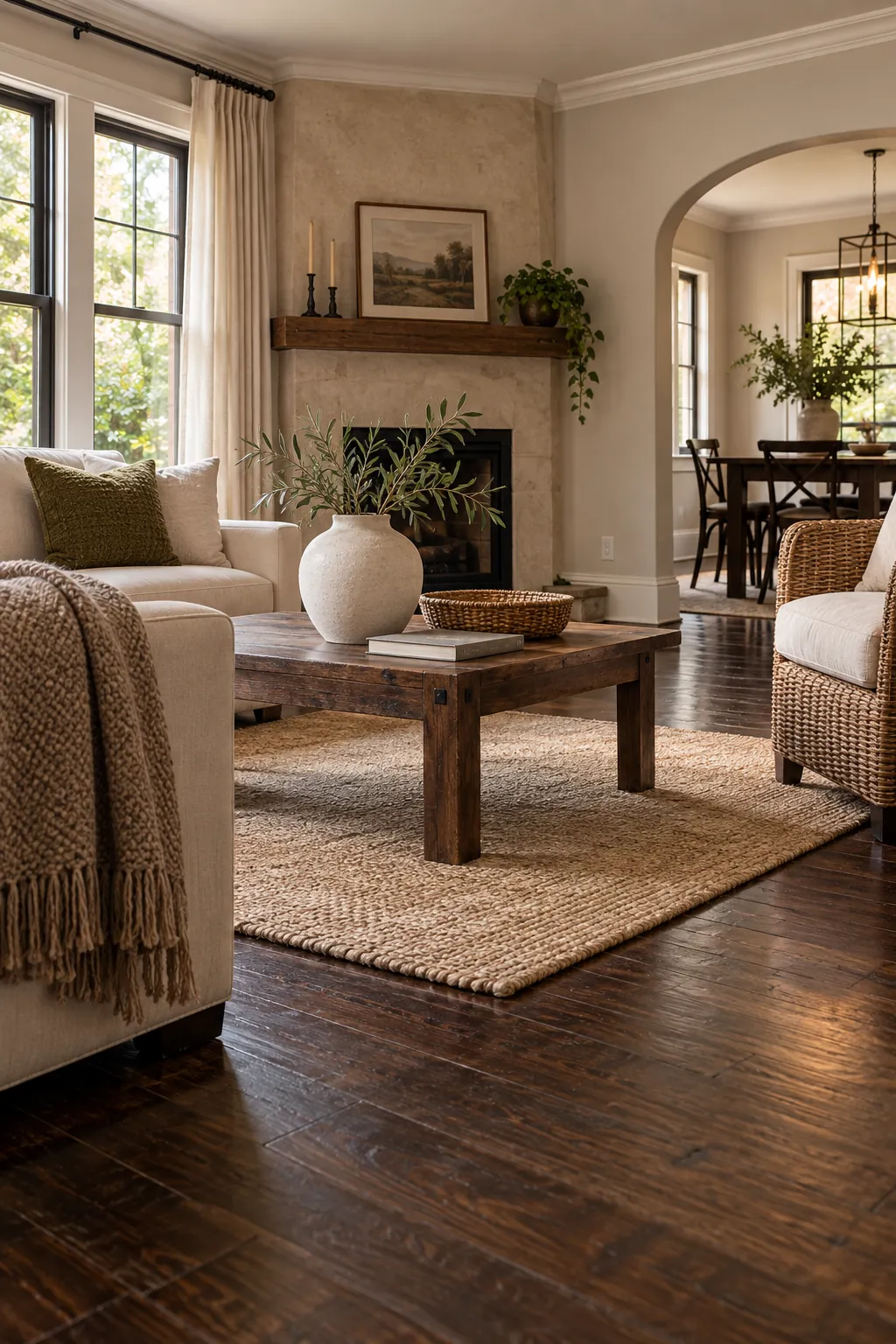 Display Matte Ceramic Pieces in a cozy living room with dark hardwood floors