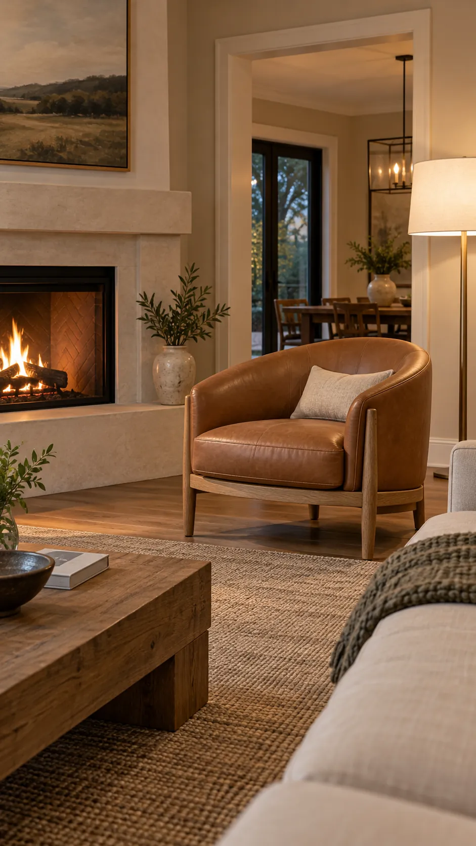 Bring In a Curved Accent Chair in a soft modern living room with boxy furniture