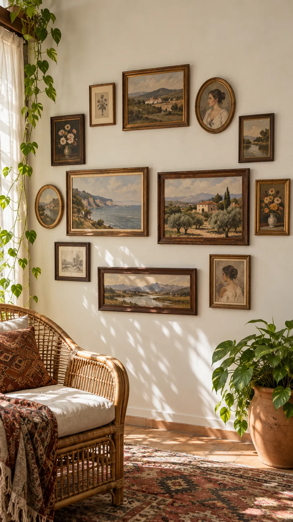 Organic oval gallery wall using landscape and portrait photos