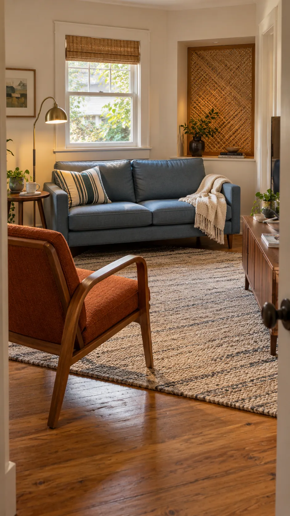 Compact sofa and lightweight chair in a small house living room