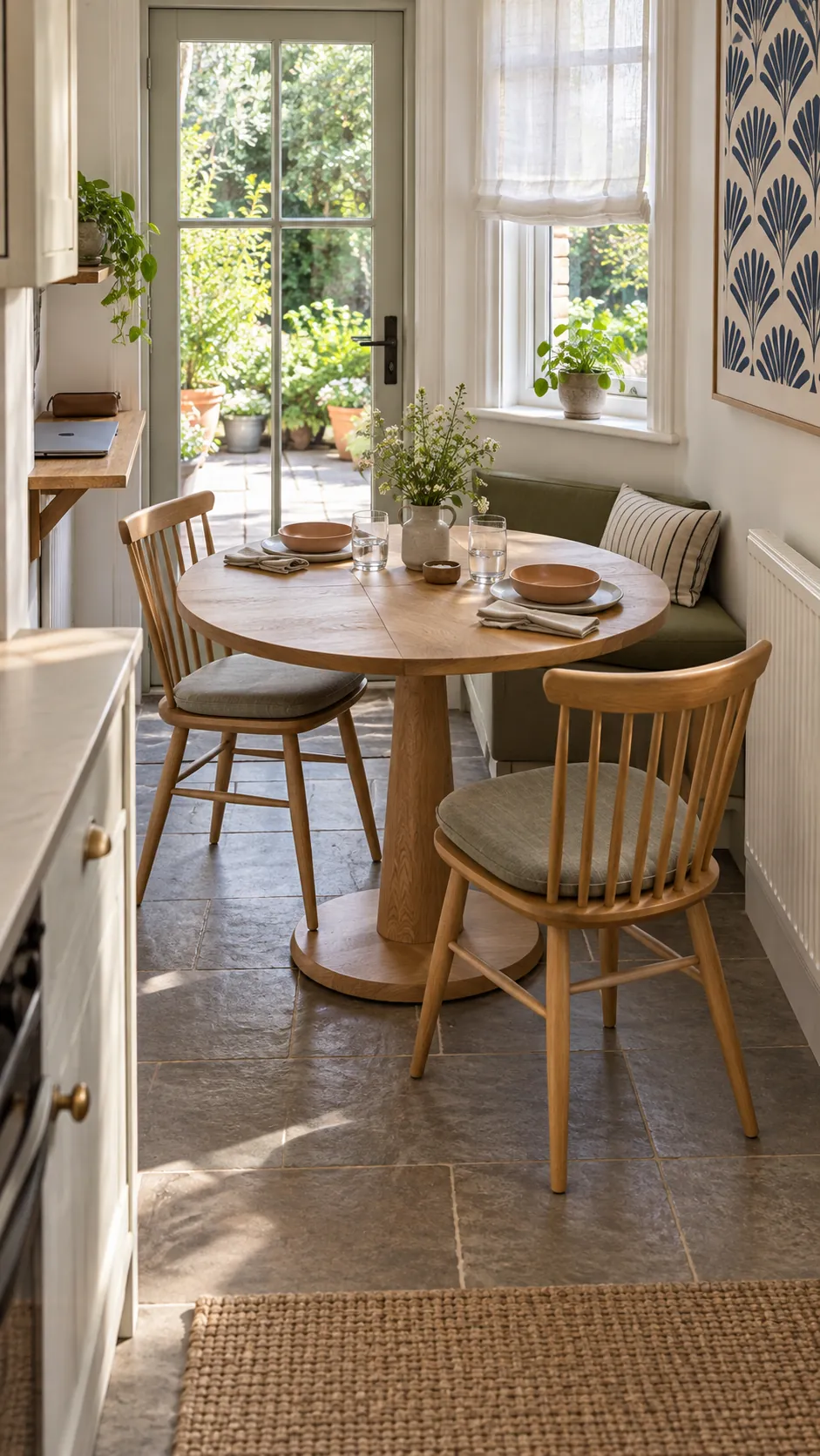 Round extendable dining table sized for a small house