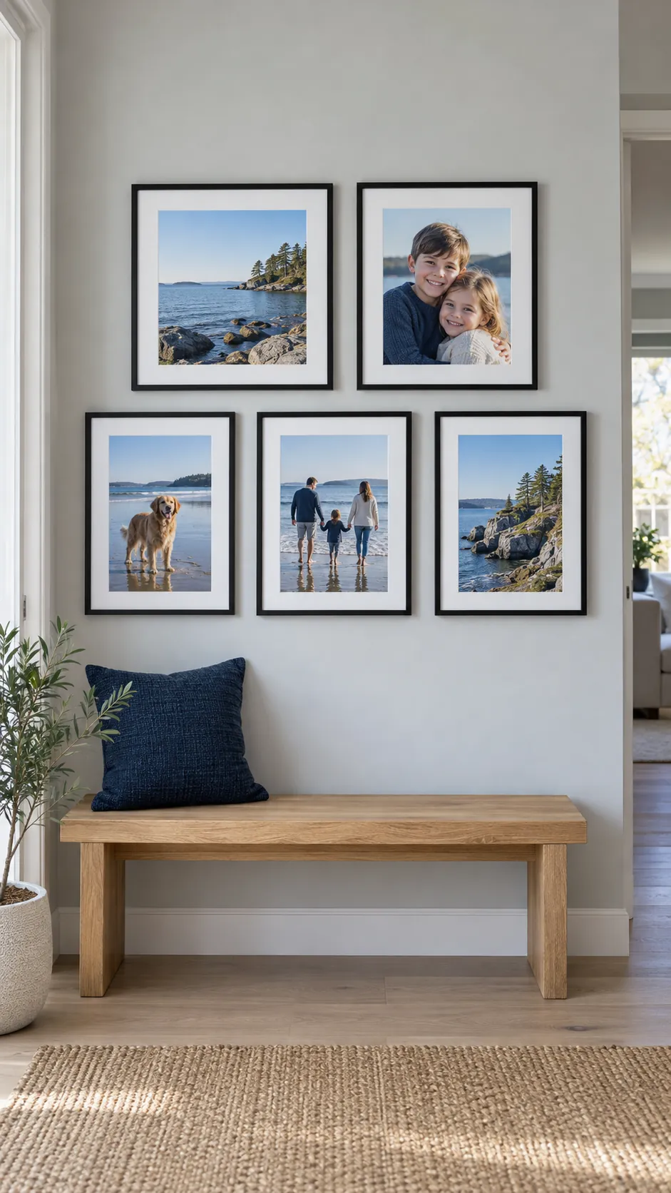Cool daylight family photos framed with clean white mats