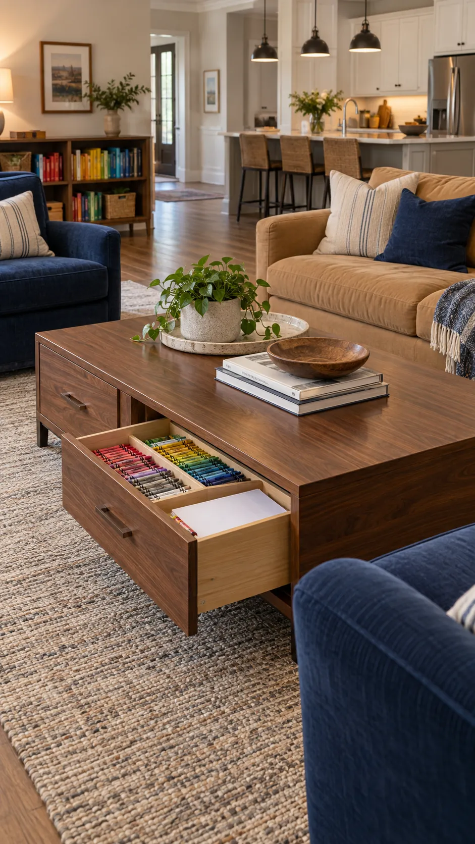 build storage into the coffee table in a practical family living room
