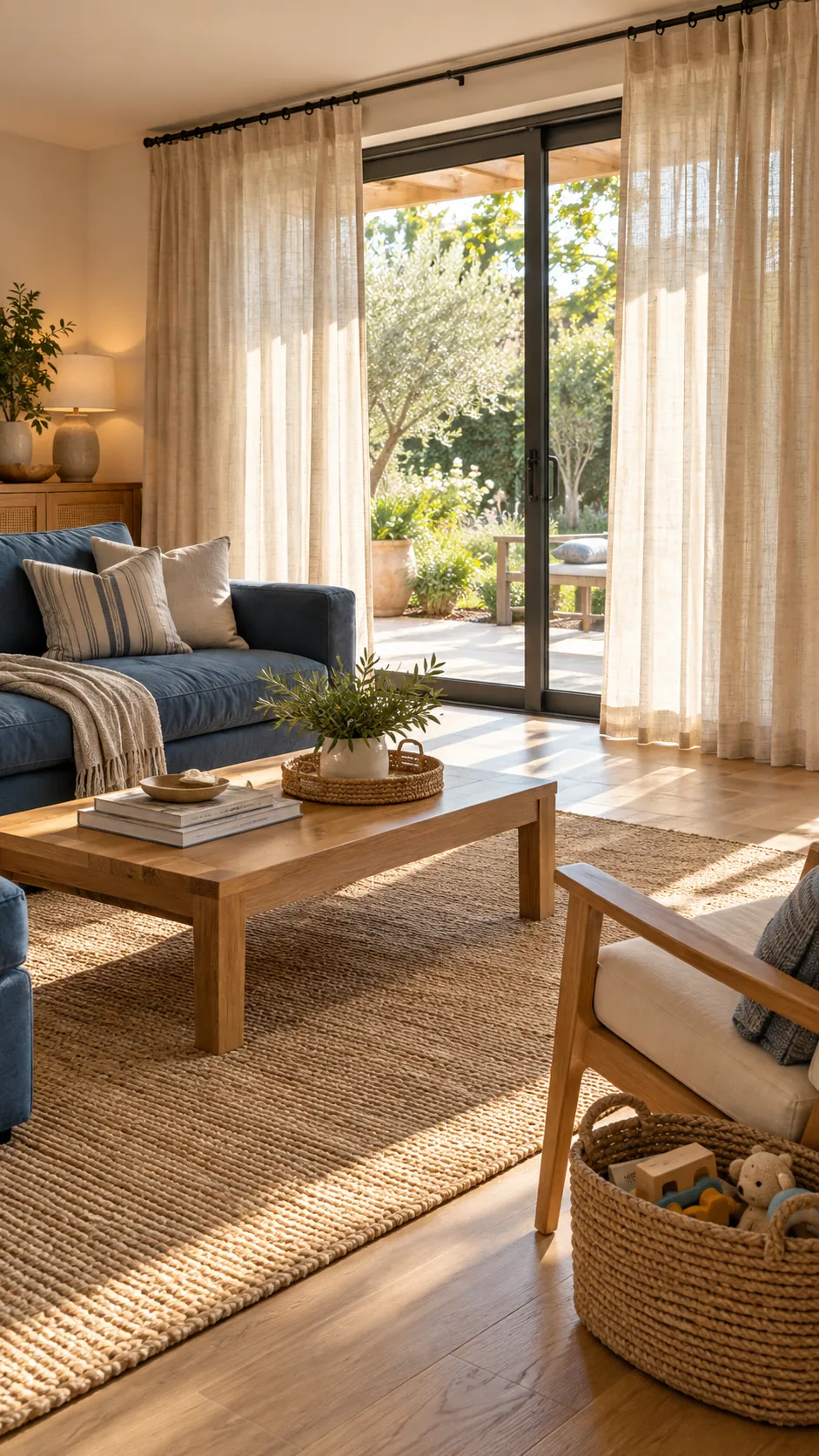 use curtains that can survive touch in a practical family living room