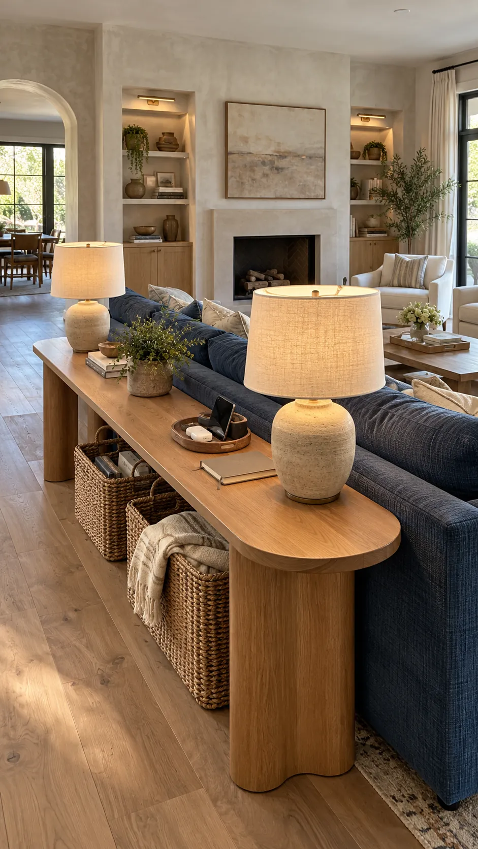 place a console behind the sofa in a practical family living room