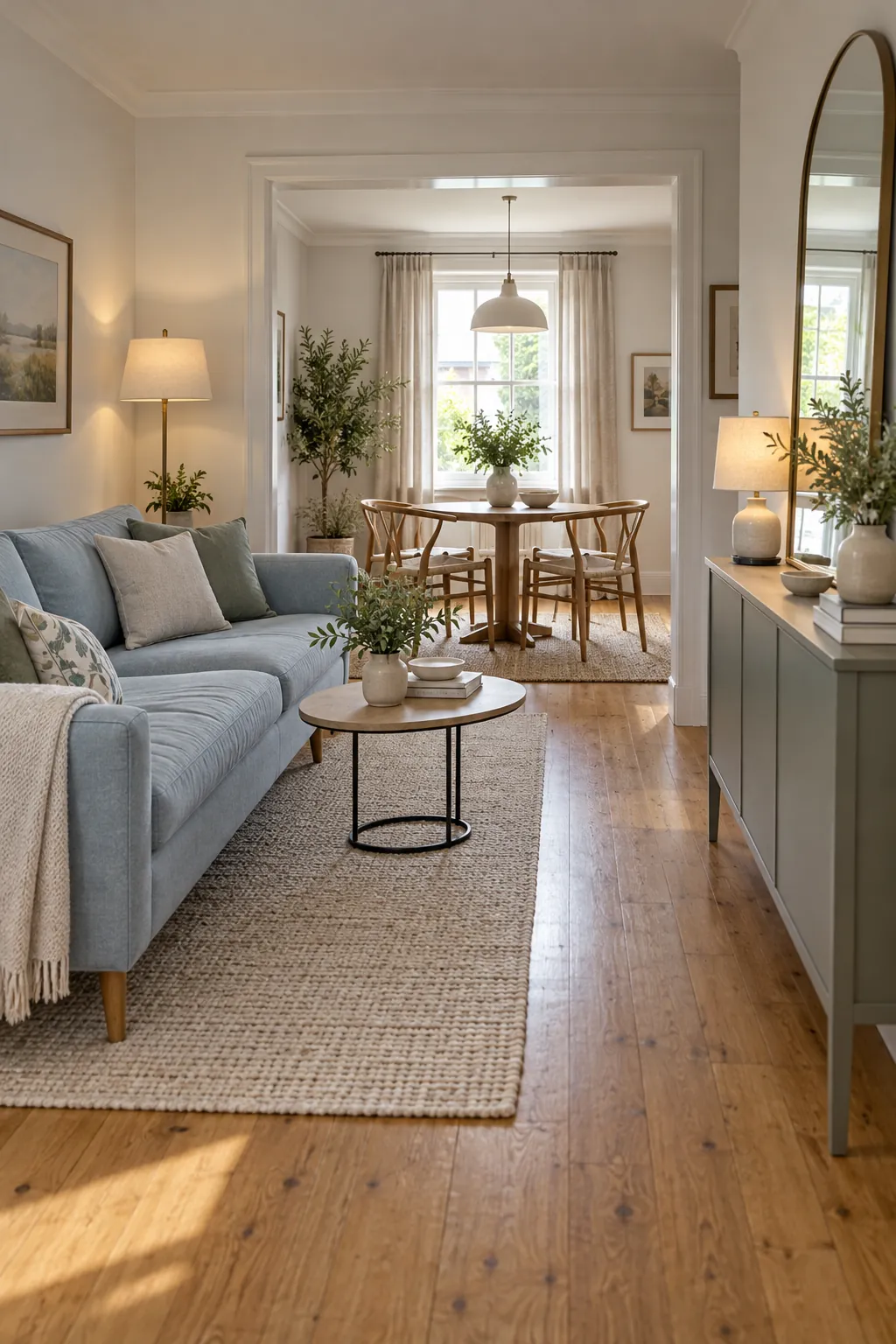 Bright small home with clear sightlines and visible floor