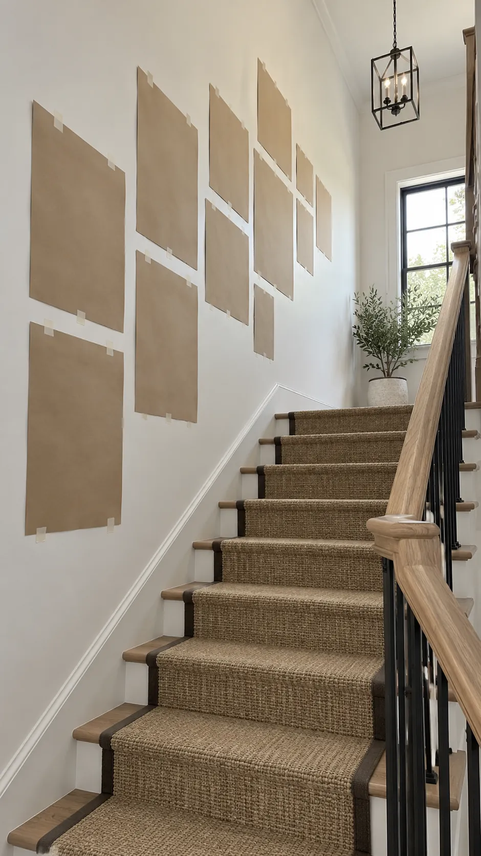 Paper gallery wall templates checked from the bottom of stairs