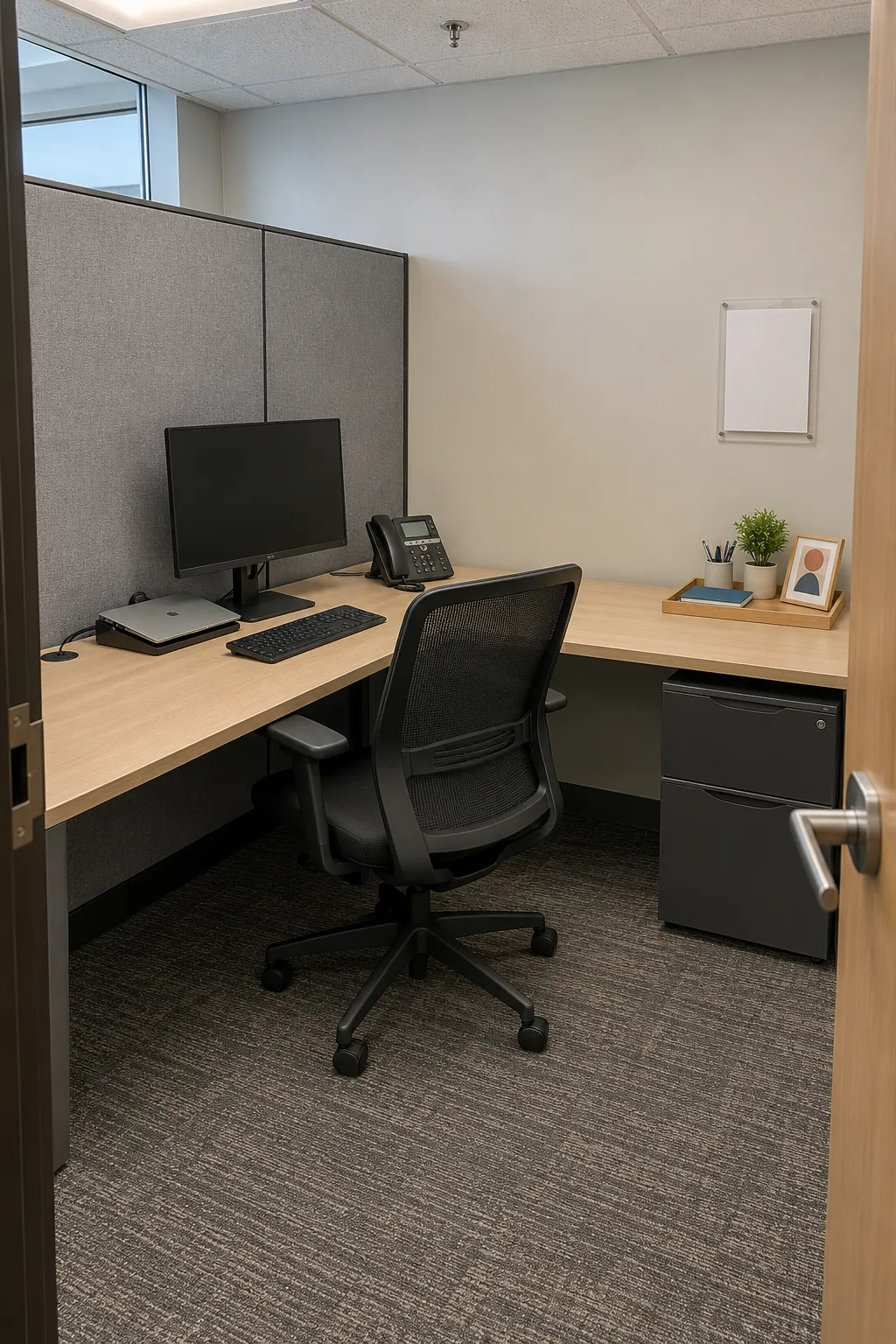 Small professional office with clear equipment and work zones
