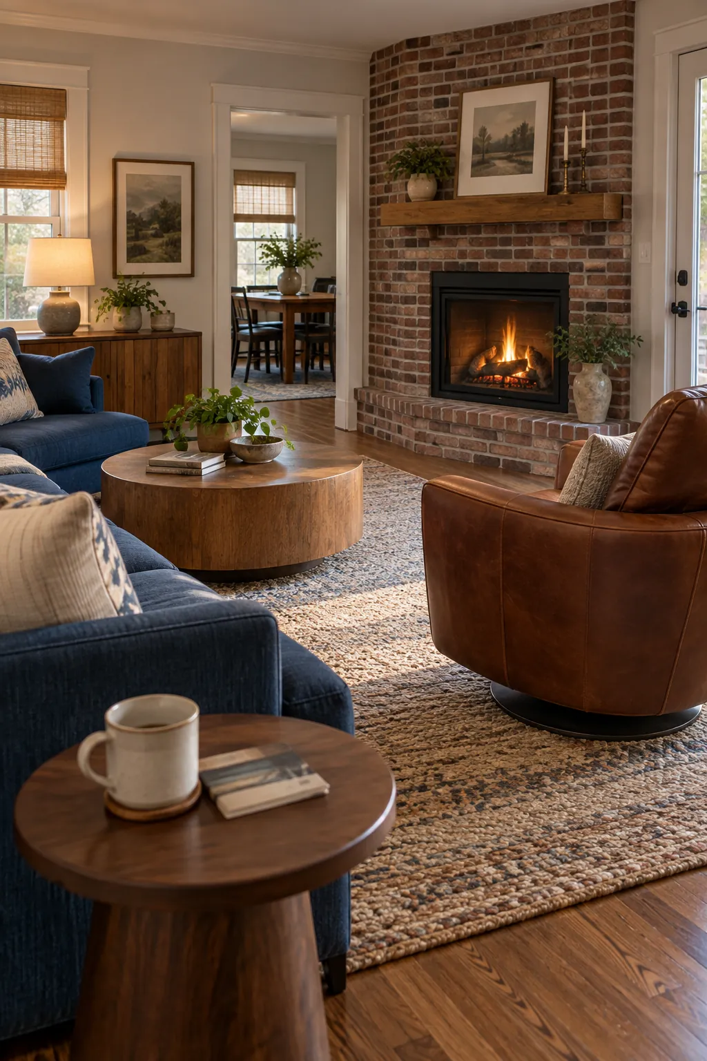 angle one flexible chair toward the fire in a corner fireplace living room