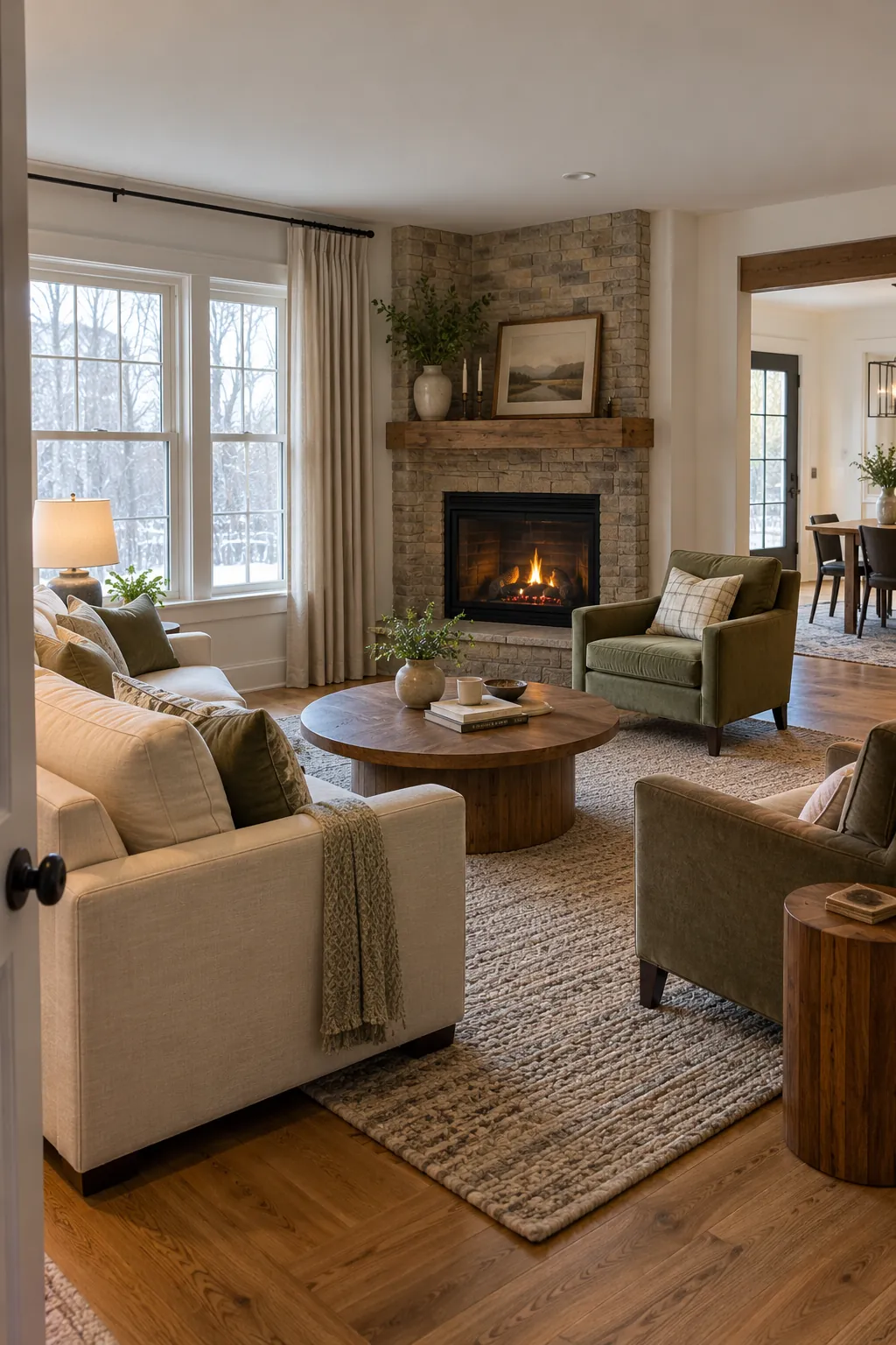 choose the conversation center first in a corner fireplace living room