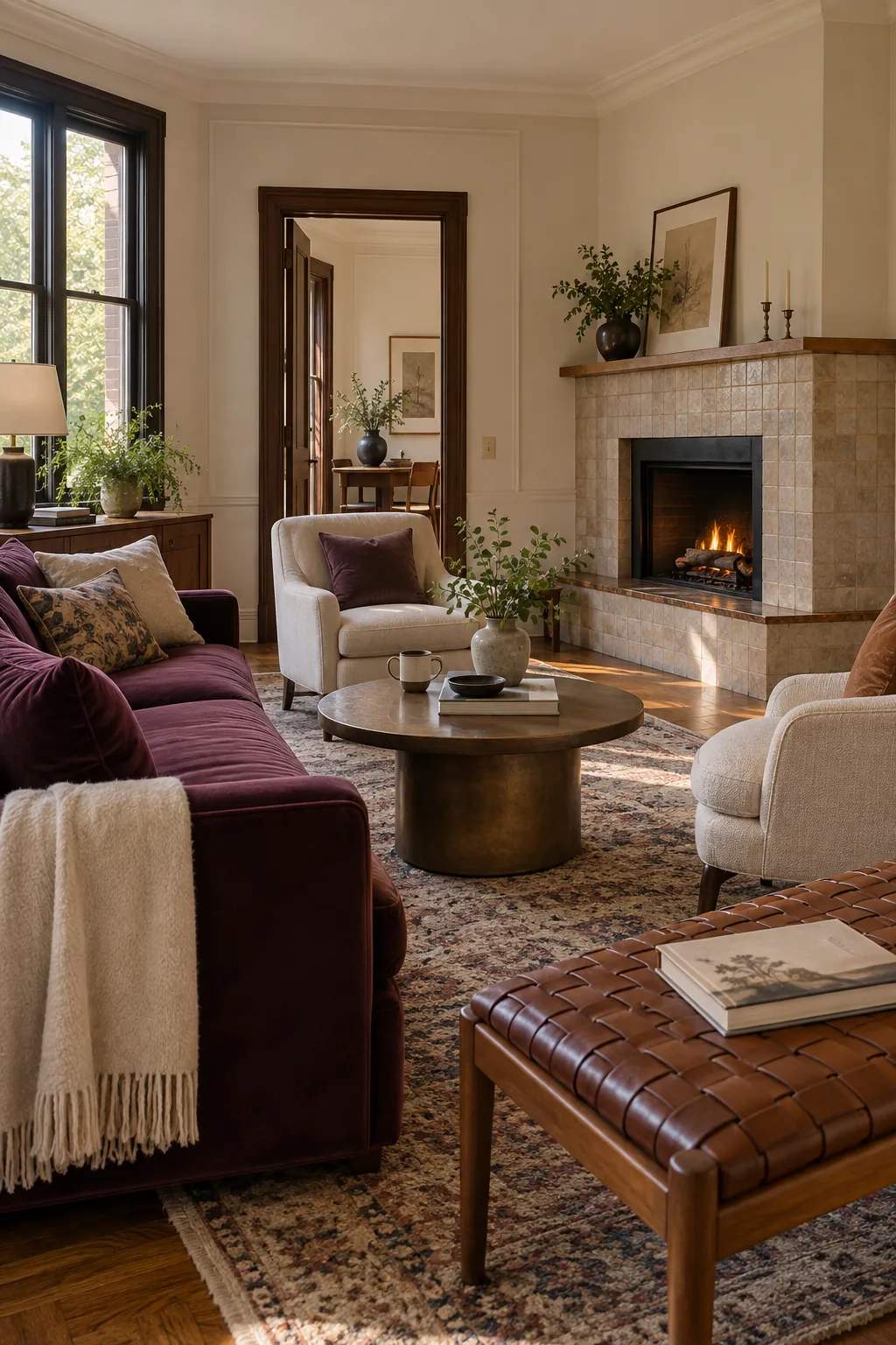 use a low piece near the fireplace corner in a corner fireplace living room