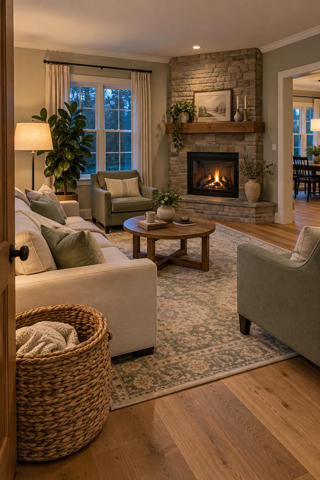 balance the opposite corner in a corner fireplace living room