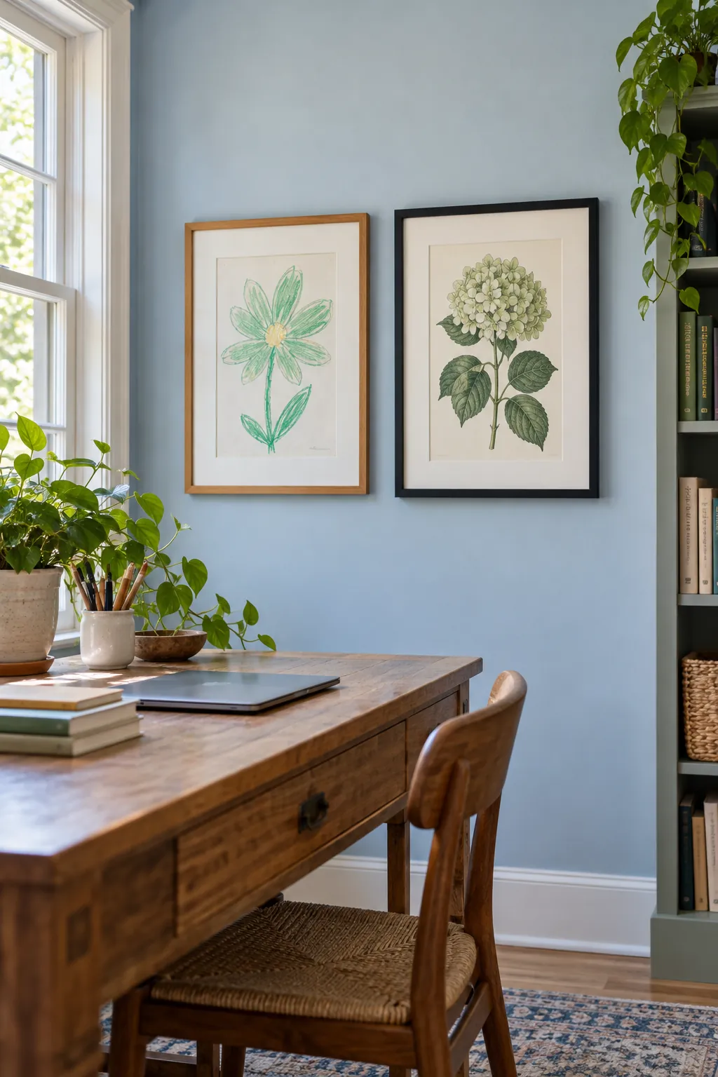 Child artwork paired with a related collected art print