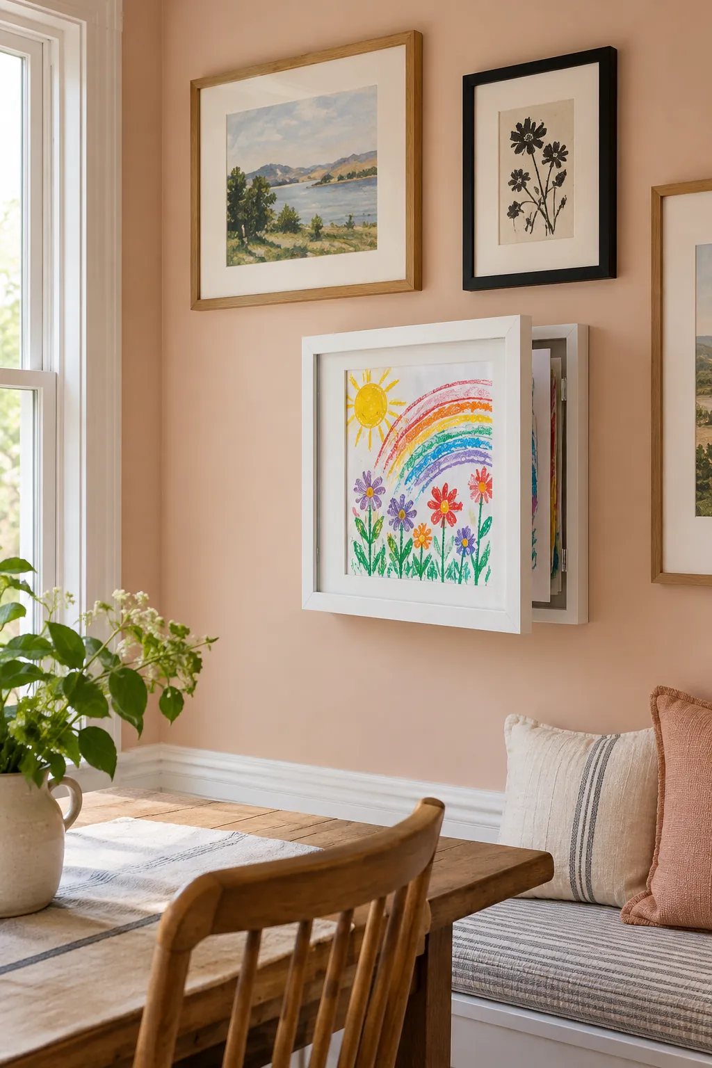 Front opening frame used to rotate children's artwork