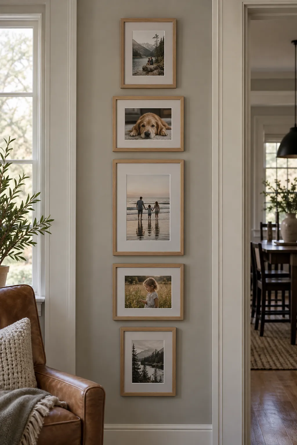 Five family pictures stacked in a tall vertical column