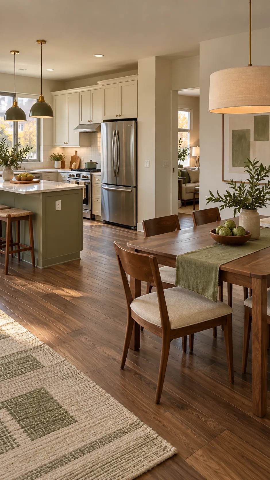 coordinate color without copying everything in a connected kitchen and dining room