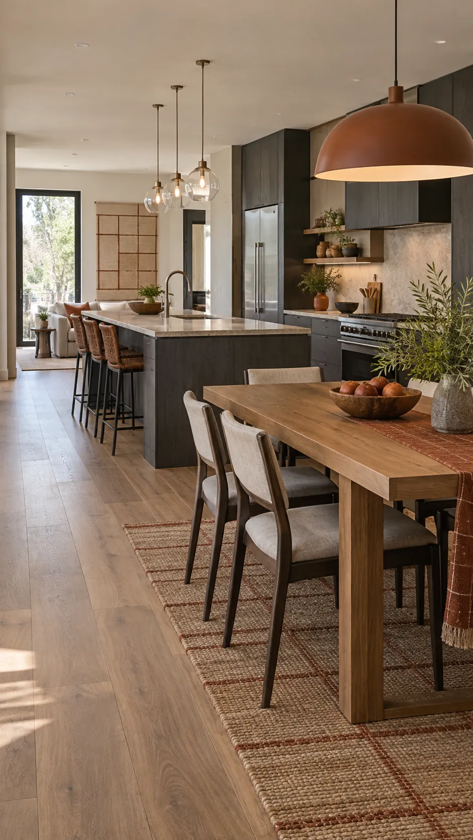 pull the table into the relationship in a connected kitchen and dining room