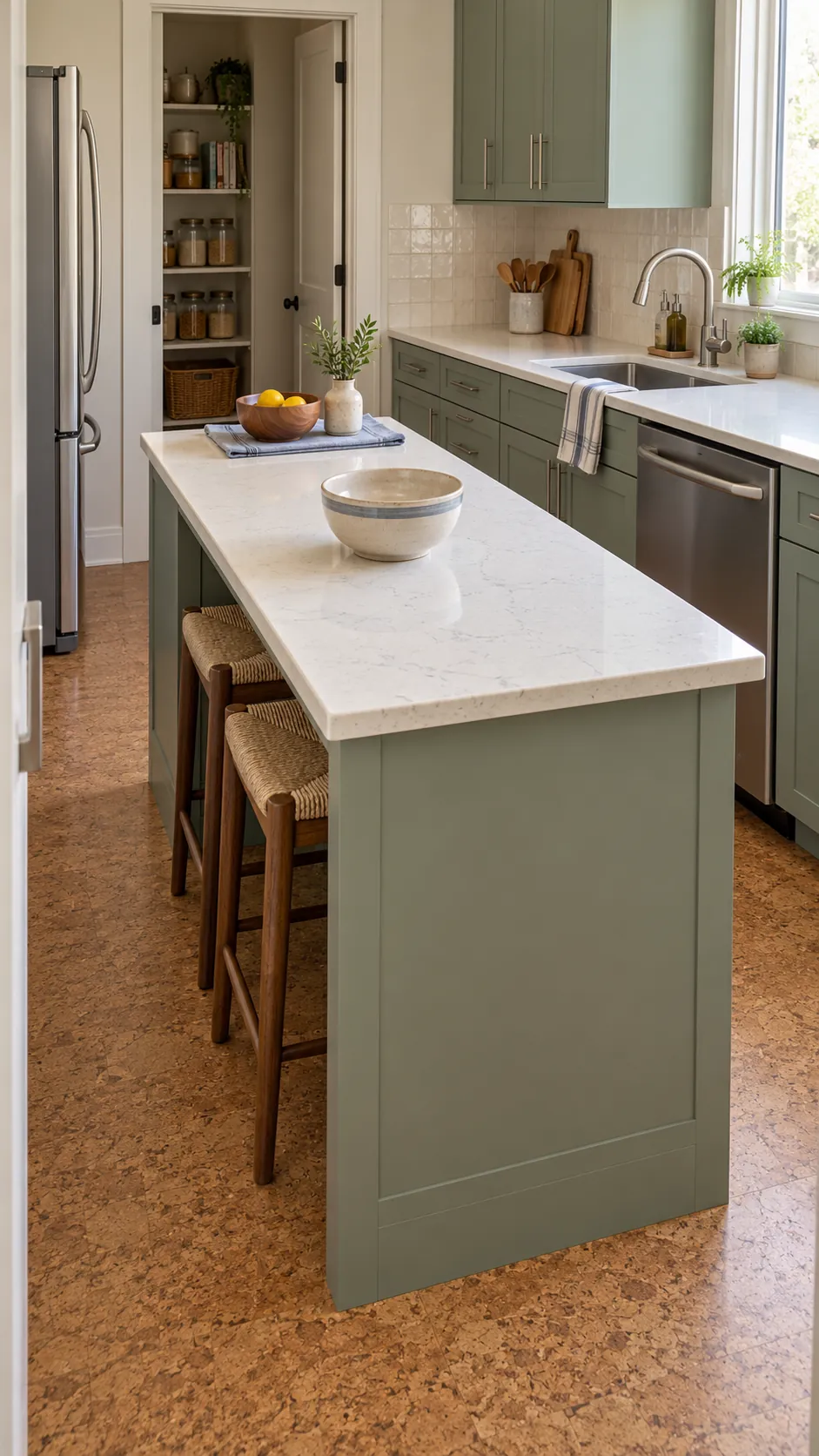 Small kitchen island decor placed away from an open preparation zone