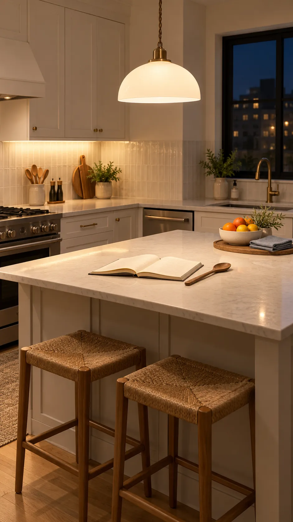 Kitchen island lighting over minimal decor and a clear work surface