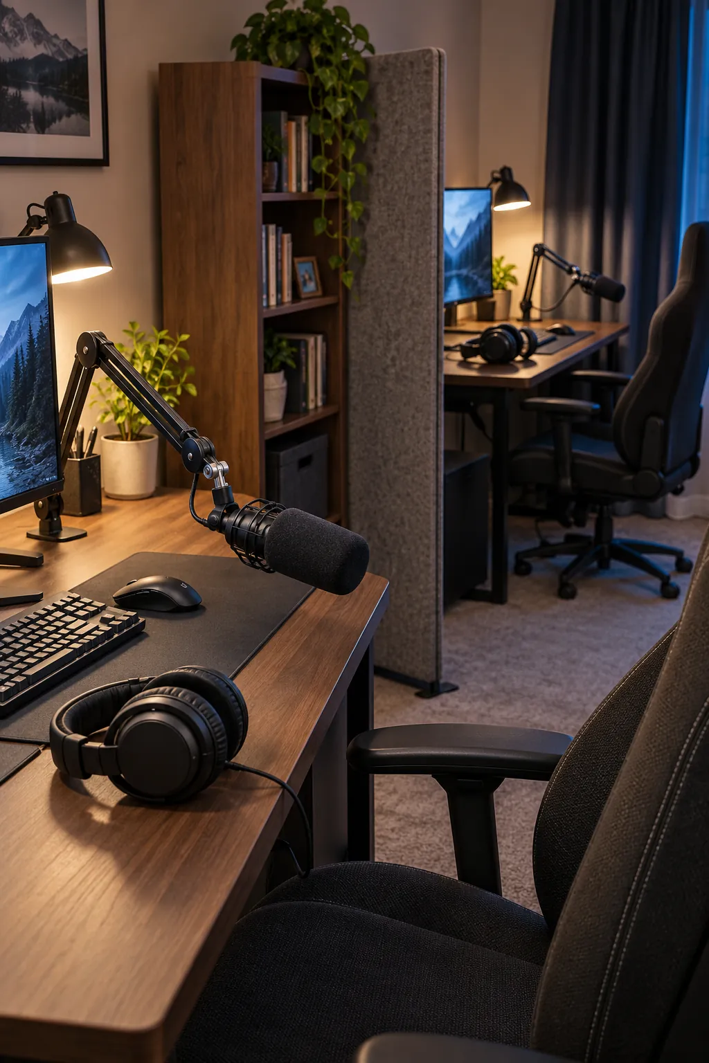 Directional microphones arranged to reduce voice bleed between two gamers