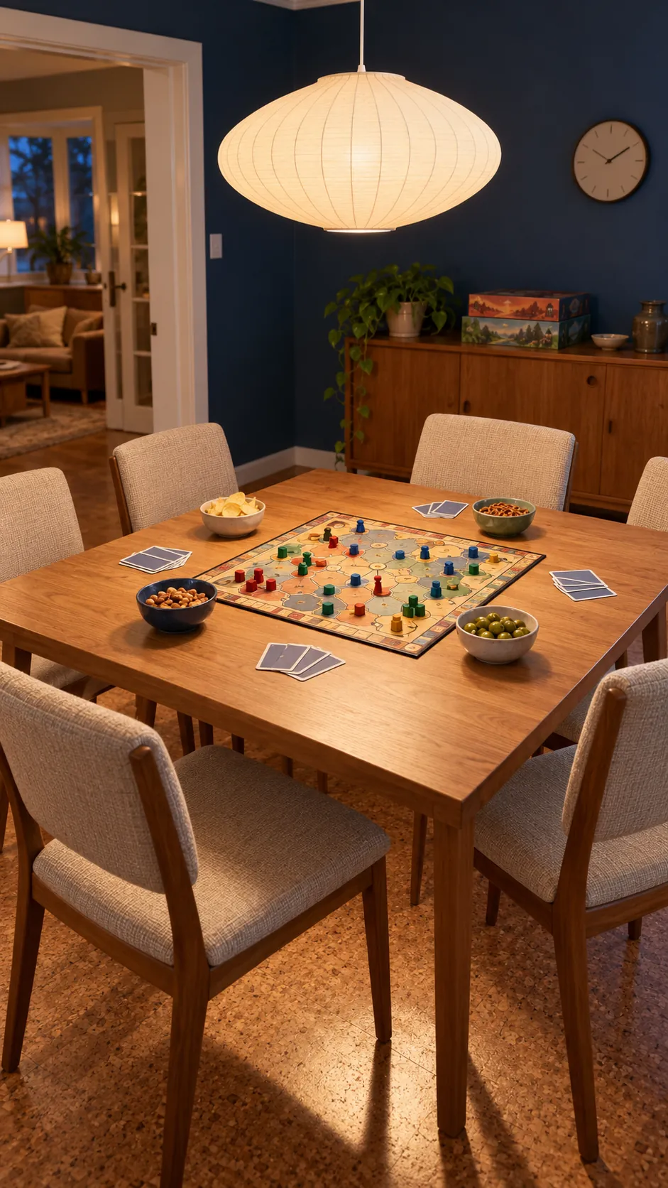 Welcoming formal dining room prepared for family game night