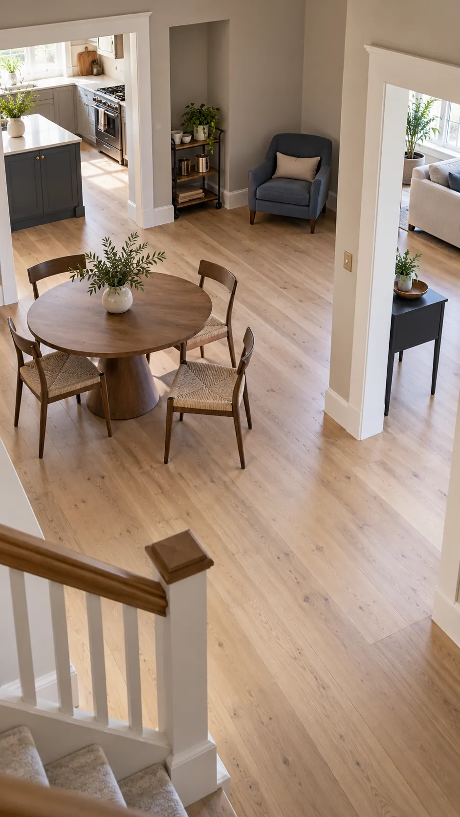 Multipurpose dining room arranged with clear family walking paths