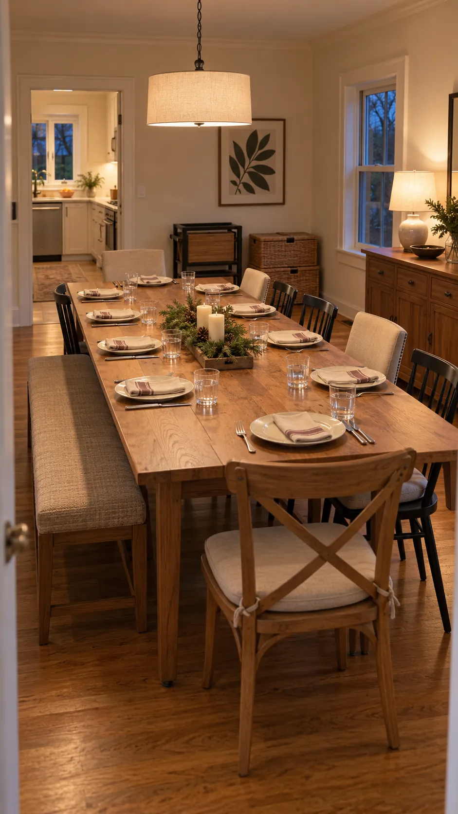 Flexible family dining room restored for a comfortable holiday gathering