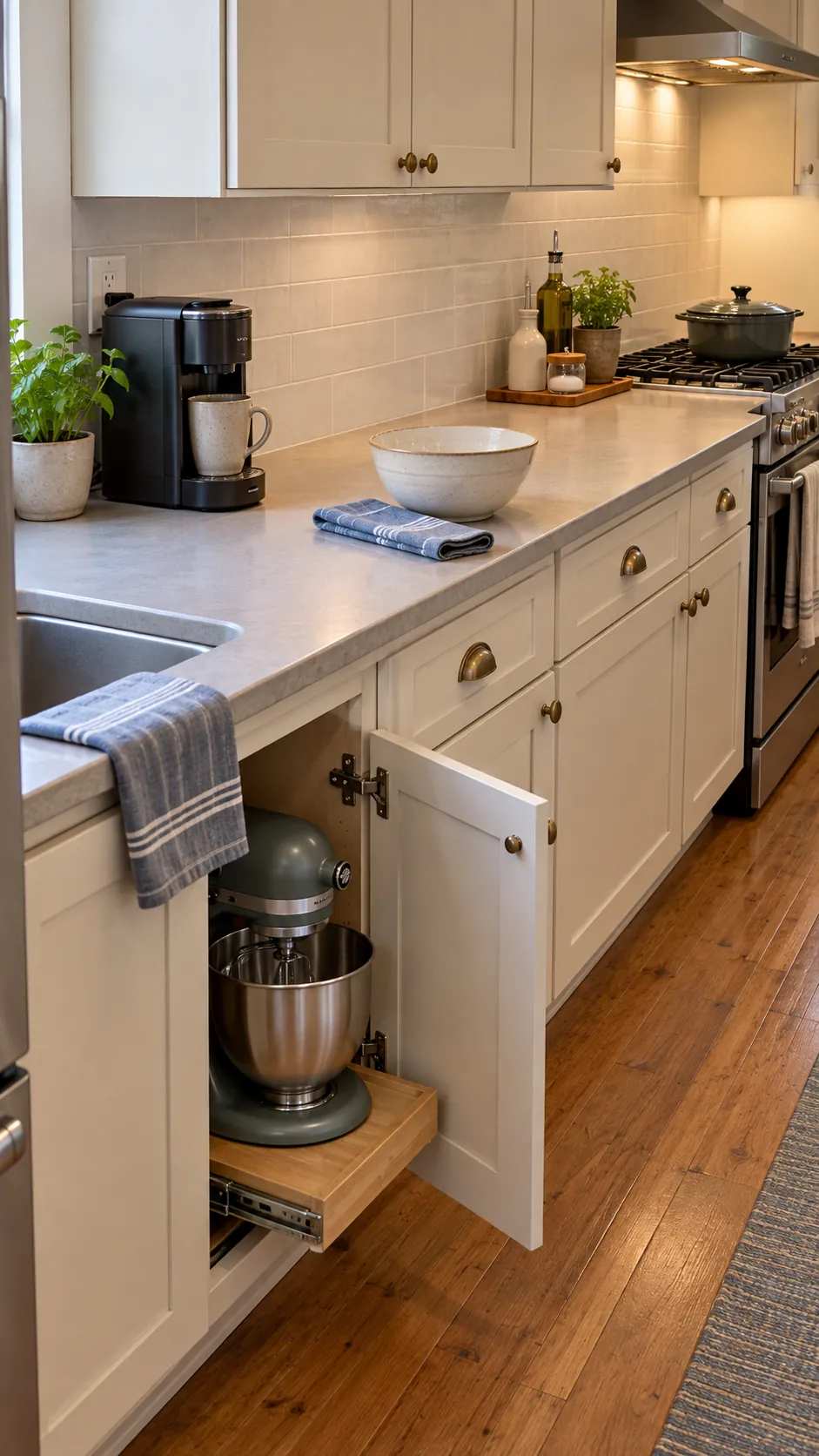 Small kitchen styling with edited visible appliances and open counter space