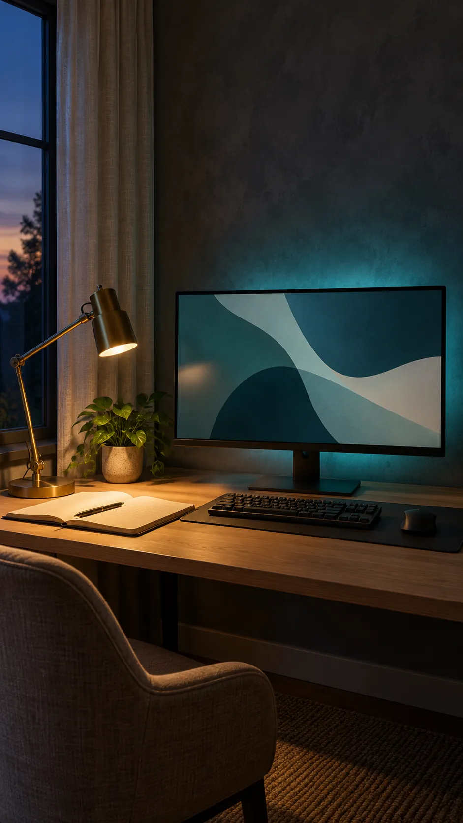 Balanced task and bias lighting at a gaming desk
