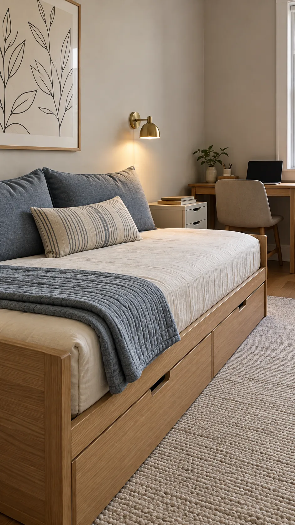 Supportive daybed in a dual purpose guest room
