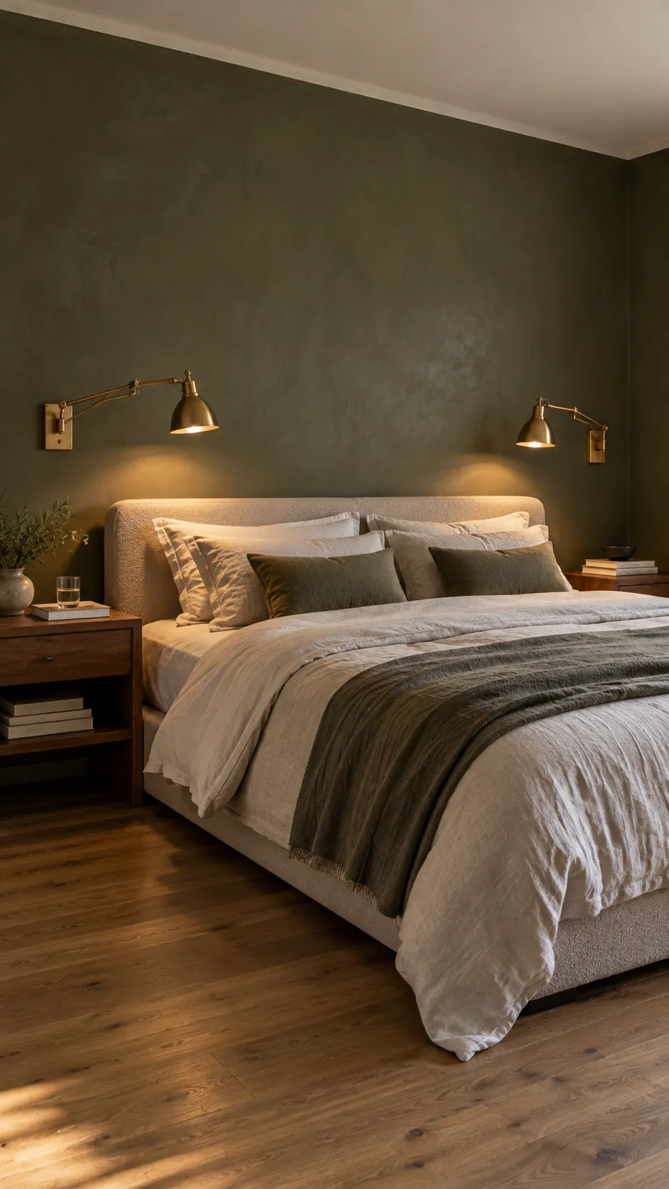 Wall sconces widening the visual bed zone