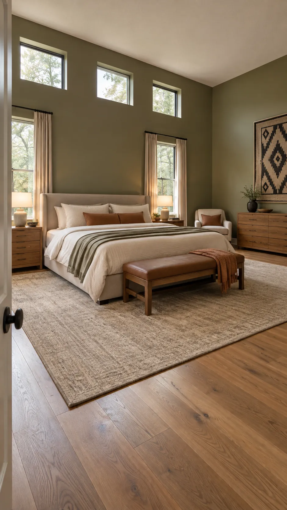 Well scaled furniture creating a cozy spacious bedroom